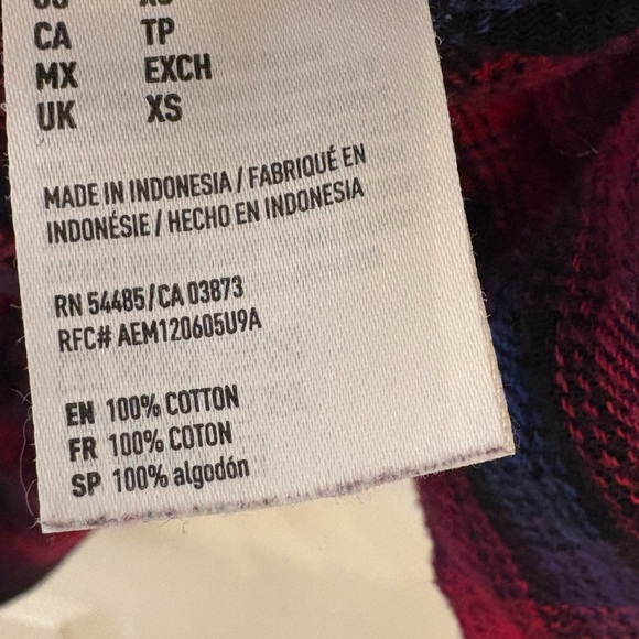 American Eagle Pink Black Boyfriend Fit Plaid Flannel Button Front Shirt XS - Picture 4 of 6